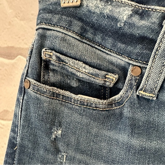 PAIGE High Rise Distressed Dark Blue Jeans - Picture 4 of 7